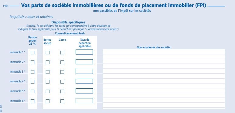 Cerfa 2044 revenus fonciers SCPI ligne 110